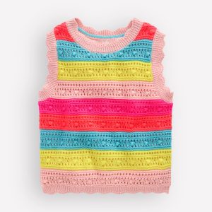 Pointelle Knitted Vest-Neon Stripe
