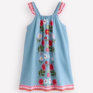Ruffle Strap Sundress-Vintage Blue Floral Placement