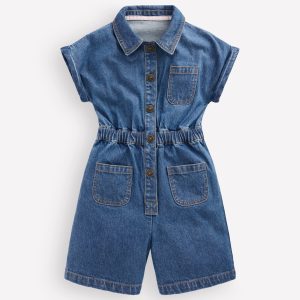 Embroidered Playsuit-Mid Vintage Embroidered Denim
