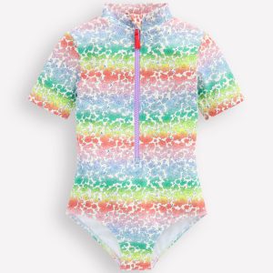 Short-sleeved Swimsuit-Rainbow Ombre Flowerbed
