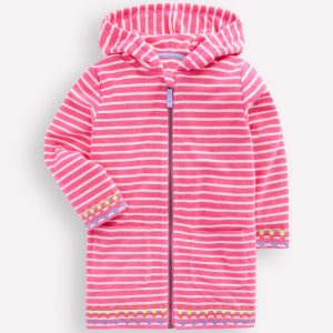 Romie Towelling Zip Throw-On-Sorbet Pink Stripe