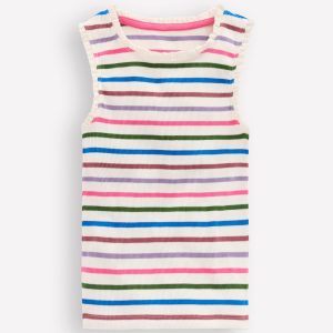Ribbed Lace Trim Tank-Multi Stripe