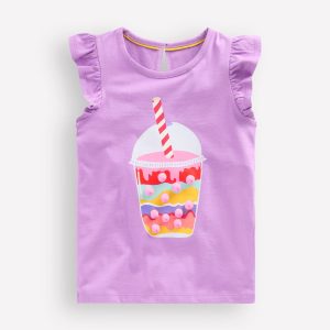 Short Sleeve Frill Logo Top-Purple Milkshake