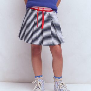 Pleated Jersey Skort-Navy Stripe