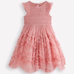 Tulle Ruffle Occasion Dress-Almond Pink