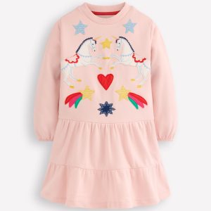 Drop Waist Sweatshirt Dress-Chalk Pink Appliqu??