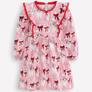 Long Sleeve Ruffle Dress-Bubblegum Pink Favourite Pets