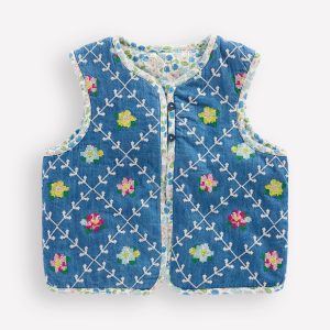 Pretty Quilted Gilet-Embroidered Denim