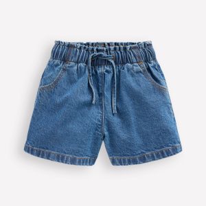 Frill Waist Shorts-Mid Vintage Denim