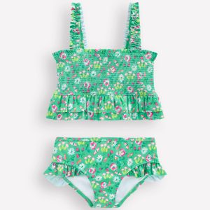Peplum Smocked Bikini-Aquamarine Butterfly Floral