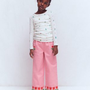 Wide Leg Pull-on Jeans-Pink Tulips
