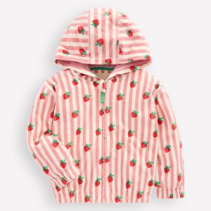 Relaxed Towelling Hoodie-Blush Strawberry Stripe
