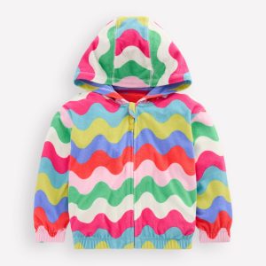 Relaxed Towelling Hoodie-Multi Wave Stripe
