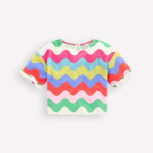 Dropped Shoulder Towelling Top-Multi Wave Stripe
