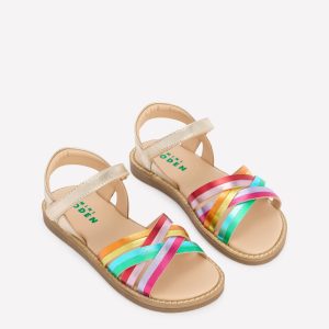Crossed Leather Sandals-Rainbow metallic