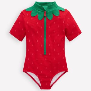 Short-sleeved Swimsuit-Poppy Red Strawberry