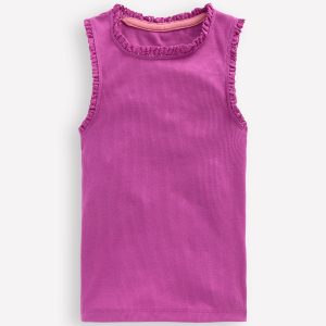 Ribbed Lace Trim Tank-Purple