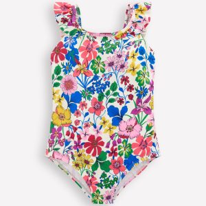 Hallie Frill Strap Swimsuit-Multi Rainbow Floral