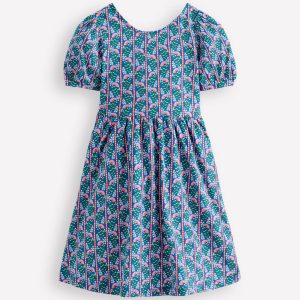 Ballerina Jersey Dress-Kingfisher Blue Floral Vine