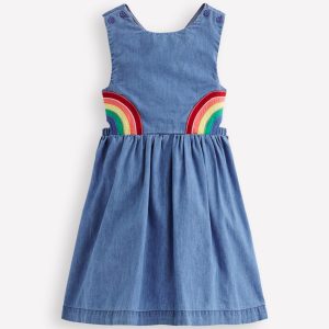 Rainbow Cross Back Dress-Light Wash Rainbow