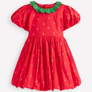 Bubble Hem Dress-Poppy Red Strawberry