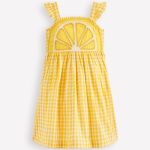 Novelty Strappy Dress-Lemon Gingham