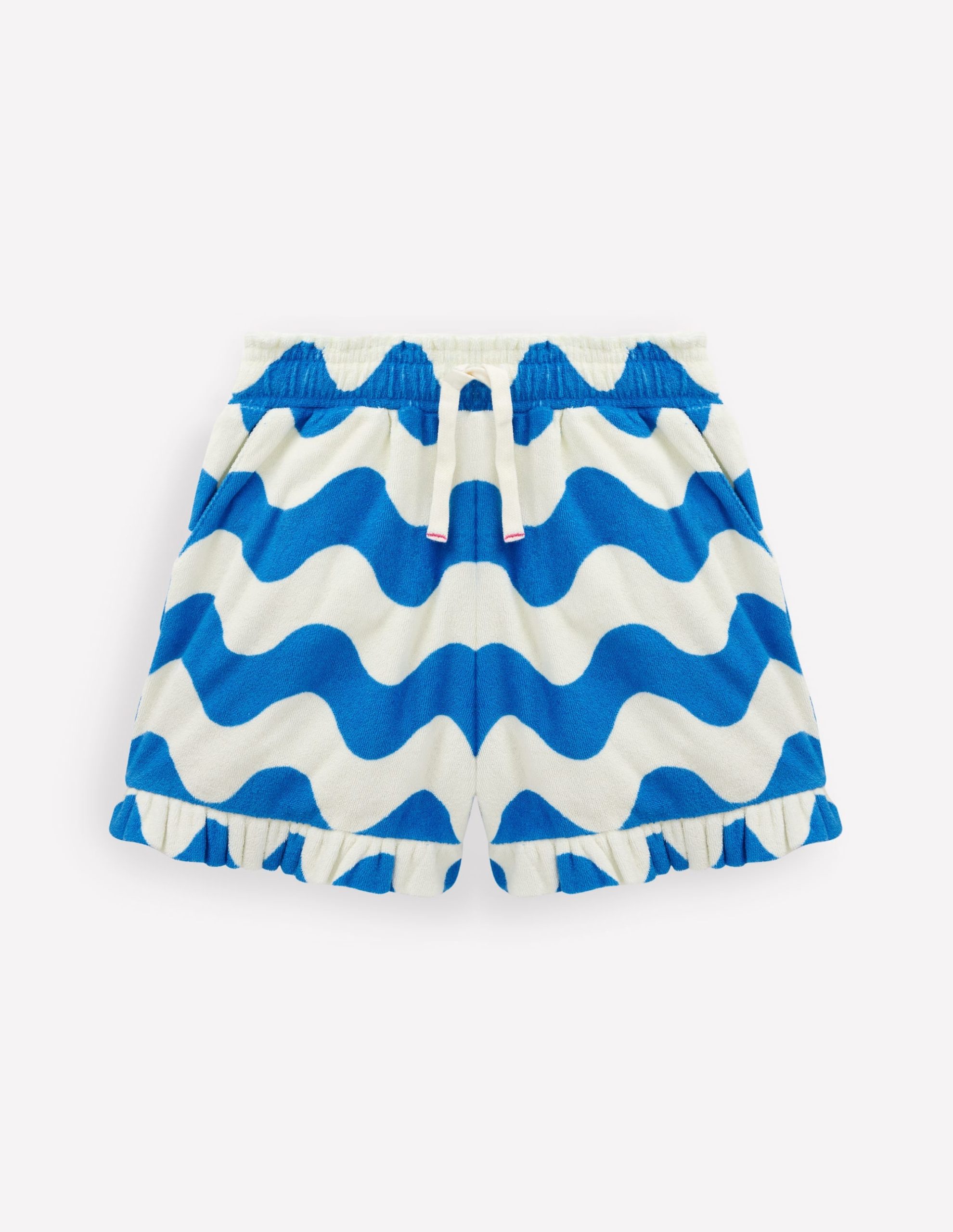 Towelling Ruffle Shorts-Blue Wave