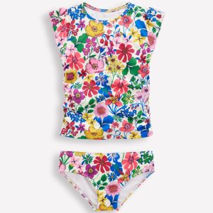 Ruched Tankini Set-Multi Rainbow Floral