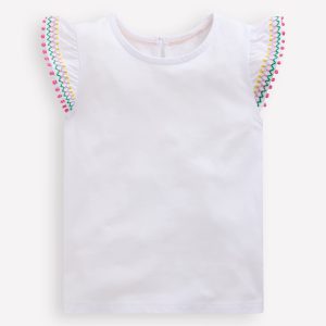 Flutter Sleeve Trim Top-White