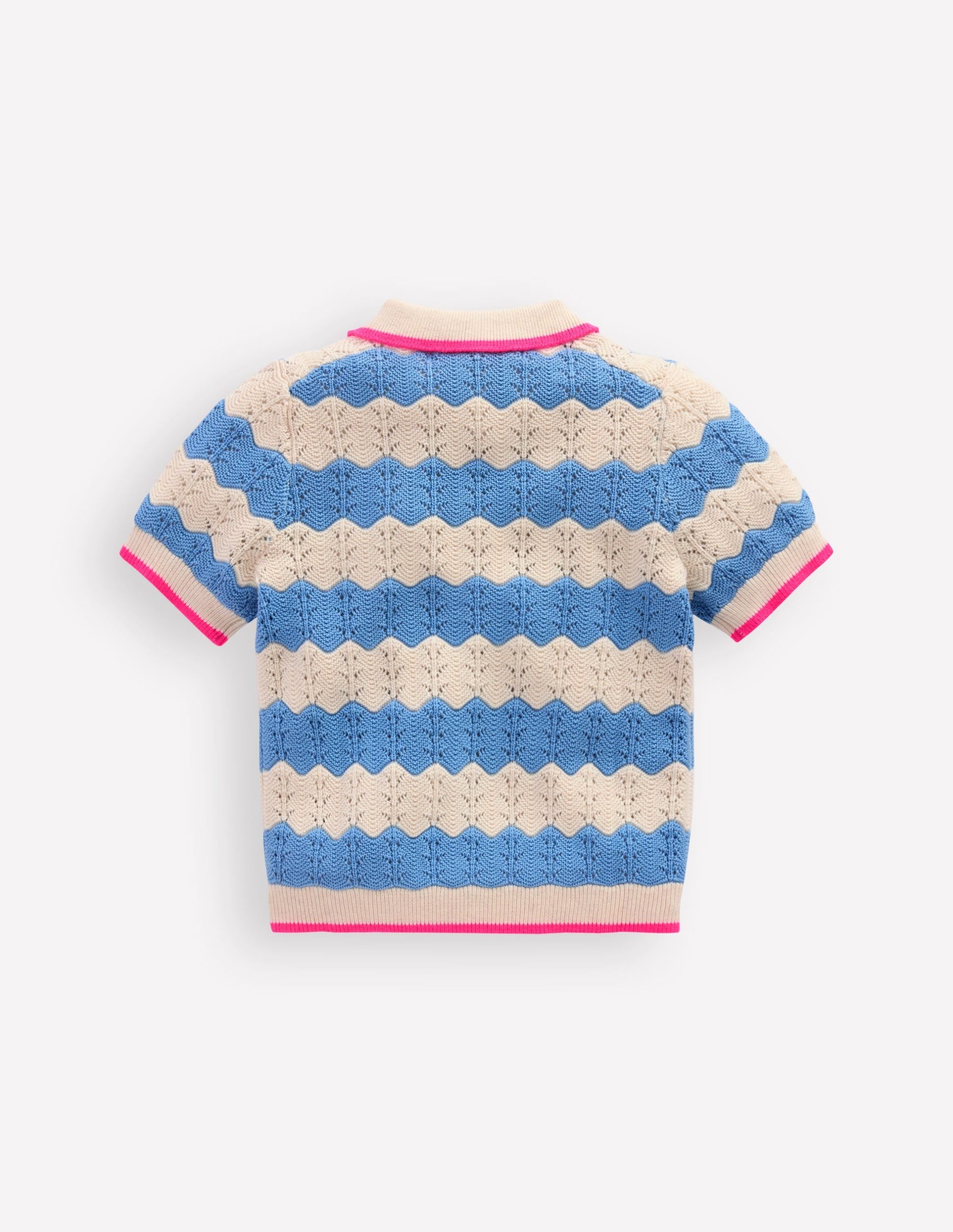 Pointelle Knitted Polo Top-Wave Blue - Image 2