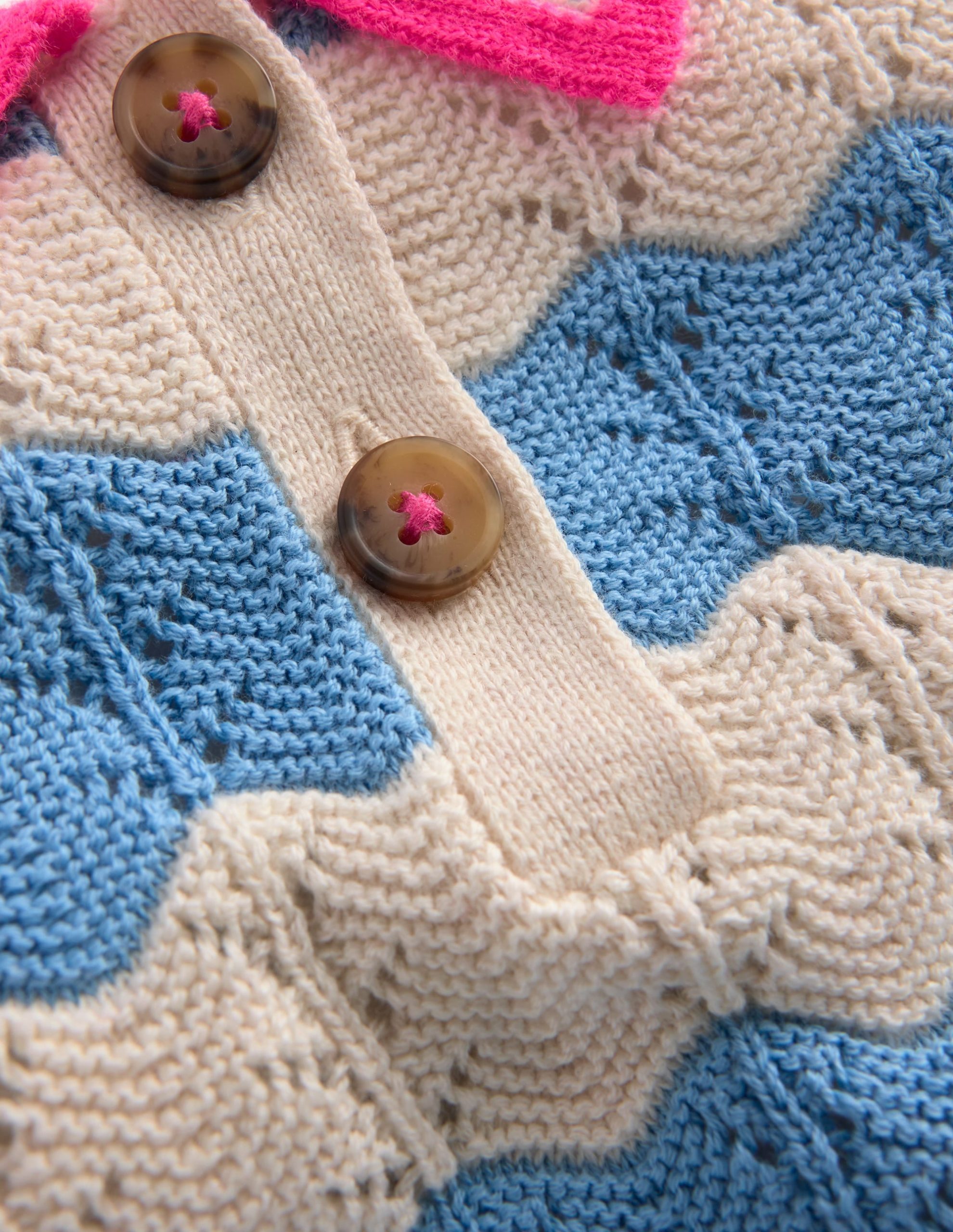 Pointelle Knitted Polo Top-Wave Blue - Image 3