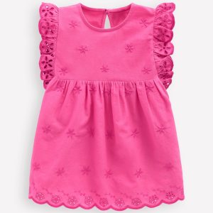 Fabric Mix Broderie Top-Carmine Rose