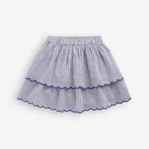 Trim Detail Skirt-Blue and Ivory Stripe