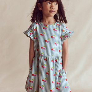Jersey T-Shirt Dress-Blue Cherry Stripe