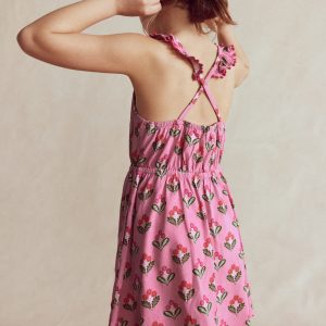 Ruffle Neck Trim Dress-Formica Pink Block Floral