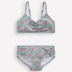 Ruched Bikini-Misty Blue Cherry Vine
