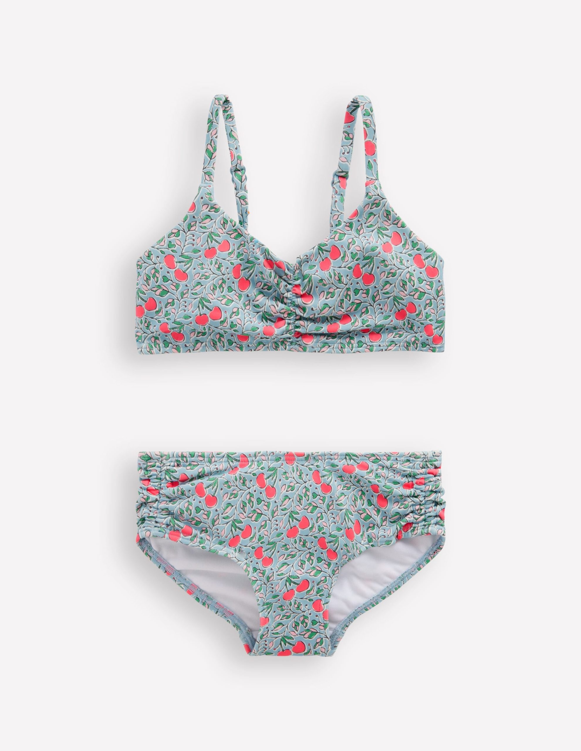Ruched Bikini-Misty Blue Cherry Vine