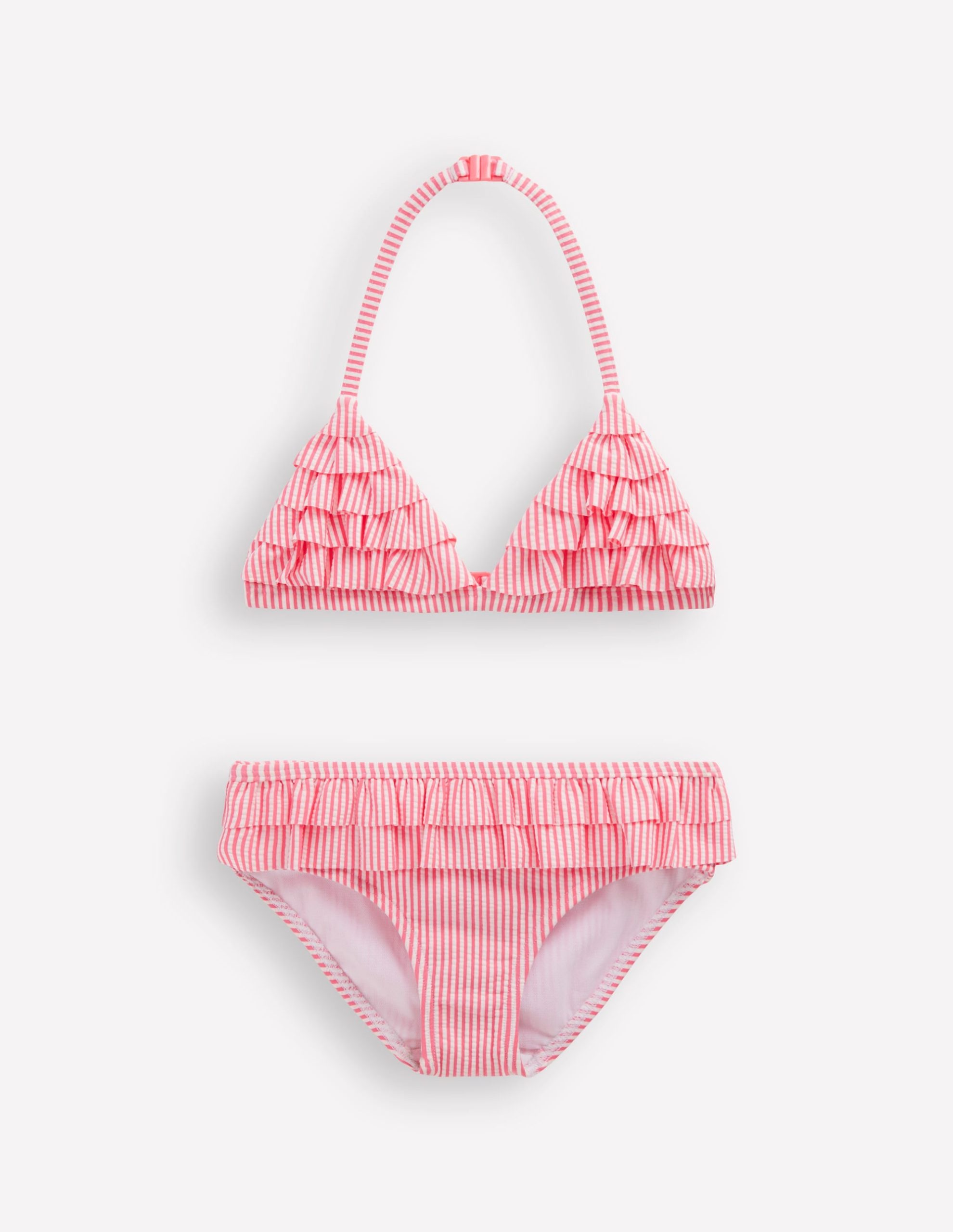 Frill Bikini-Salmon Pink Stripe