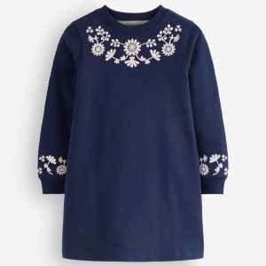 Ida Sweatshirt Appliqu?? Dress-Navy Floral Embroidery