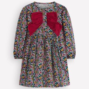 Norah Button-through Bow Dress-Floral Corduroy