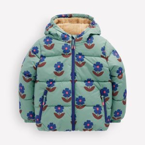 Fun Padded Coat-Oil Blue Flowers
