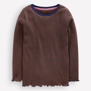 Ribbed Long Sleeve T-Shirt-Navy/ Camel Stripe