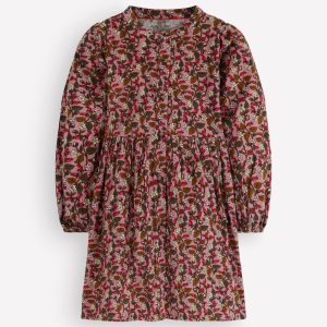 Betsy Woven Puff Sleeve Dress-Pink Floral Corduroy