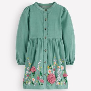 Betsy Woven Puff Sleeve Dress-Eucalyptus Corduroy