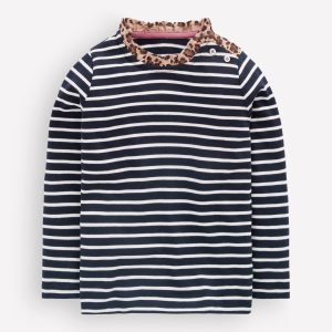 Frill Neck Breton-Navy/ Soft Ivory Stripe