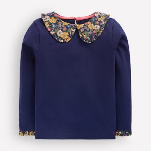 Collared Breton Jersey Top-College Navy Floral