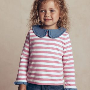 Collared Breton Jersey Top-Pink Stripe