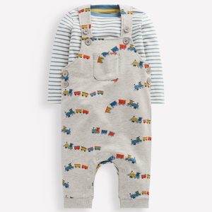 Jersey Overalls Set-Grey Marl Trains