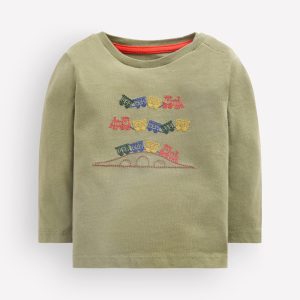 Long Sleeve Appliqué T-Shirt-Green Trains