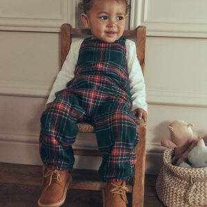 Front Pocket Romper Set-Green Family Check